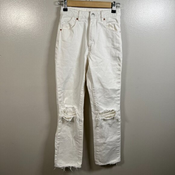 Rolla's Original High Rise Straight Jeans Size 23 White Distressed Denim - Picture 2 of 12